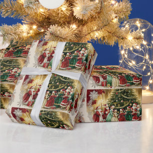 Papel De Presente Encontro de Natal Vitoriano perto da Árvore de Nat