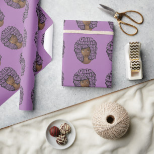 Papel De Presente Encorajar as mulheres negras, cabelo natural, roxo