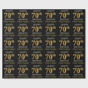 Papel De Presente Enegreça, ANIVERSÁRIO "FELIZ " Dourado do 70 do