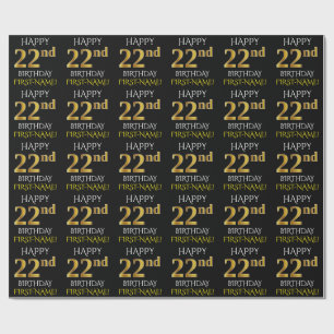 Papel De Presente Enegreça, ANIVERSÁRIO FELIZ Dourado do falso "2