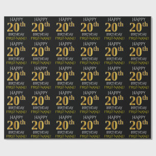 Papel De Presente Enegreça, ANIVERSÁRIO FELIZ Dourado do falso "20