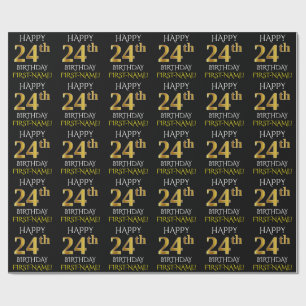 Papel De Presente Enegreça, ANIVERSÁRIO FELIZ Dourado do falso "24