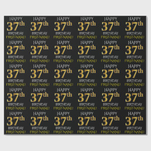 Papel De Presente Enegreça, ANIVERSÁRIO FELIZ Dourado do falso "37
