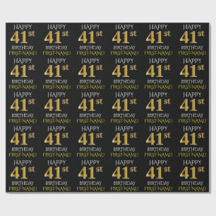 Papel De Presente Enegreça, ANIVERSÁRIO FELIZ Dourado do falso "41