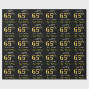 Papel De Presente Enegreça, ANIVERSÁRIO FELIZ Dourado do falso "65