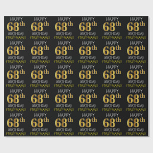 Papel De Presente Enegreça, ANIVERSÁRIO FELIZ Dourado do falso "68