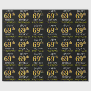 Papel De Presente Enegreça, ANIVERSÁRIO FELIZ Dourado do falso "69