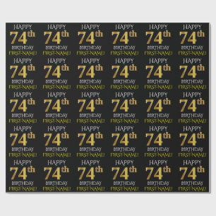 Papel De Presente Enegreça, ANIVERSÁRIO FELIZ Dourado do falso "74