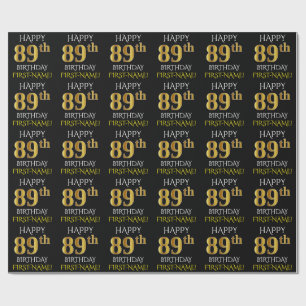 Papel De Presente Enegreça, ANIVERSÁRIO FELIZ Dourado do falso "89