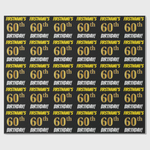 Papel De Presente Enegreça, falso/ouro de imitação, "60th