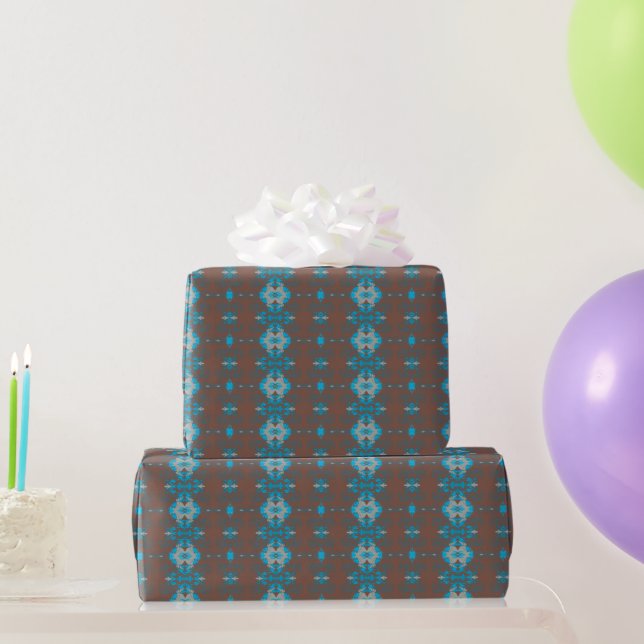 Papel De Presente Enfeite Africano Marrom Chocolate e Turquesa (Presentes para festas)