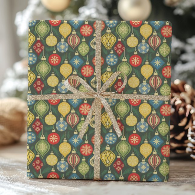 Papel De Presente Enfeite de Natal Antigo Festa Colorida (Criador carregado)