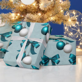 Papel De Presente Enfeite de Natal Azul-Piscina e Branco 