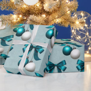 Papel De Presente Enfeite de Natal Azul-Piscina e Branco