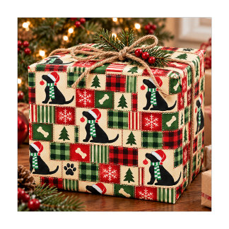 Papel De Presente Enfeite de Natal de Labrador Preto Préppy com Reme
