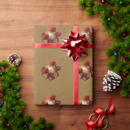 Papel De Presente Enfeite de Natal Elegante Bege e Vermelho
