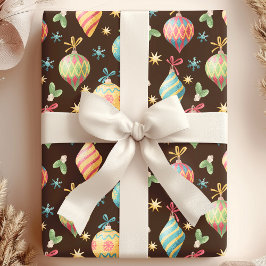 Papel De Presente Enfeite de Natal em Aquarela Marrom Festa