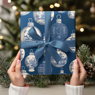 Papel De Presente Enfeite de Natal em Toile Azul Luxo