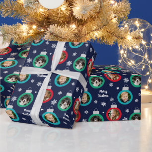 Papel De Presente Enfeite de Natal Foto Vermelho Verde Marinha Moder