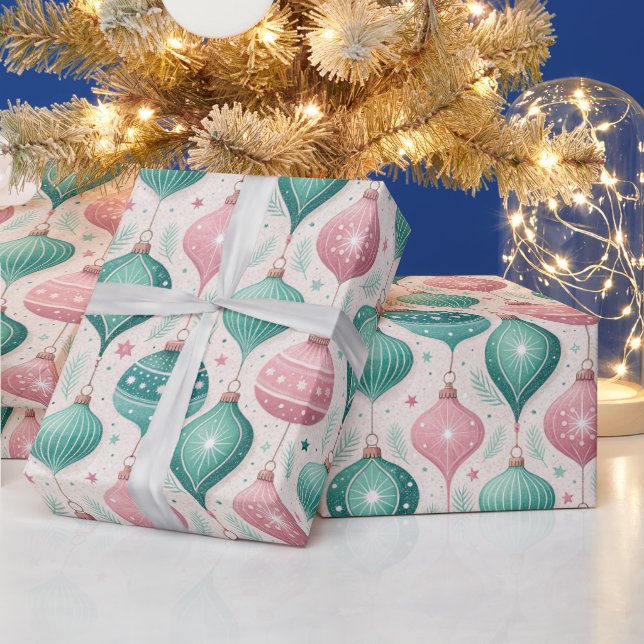 Papel De Presente Enfeite de Natal Pink e Teal Bauble (Feriados)