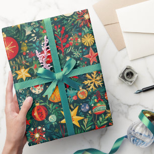 Papel De Presente Enfeite de Natal Retro Vintage Nostálgico