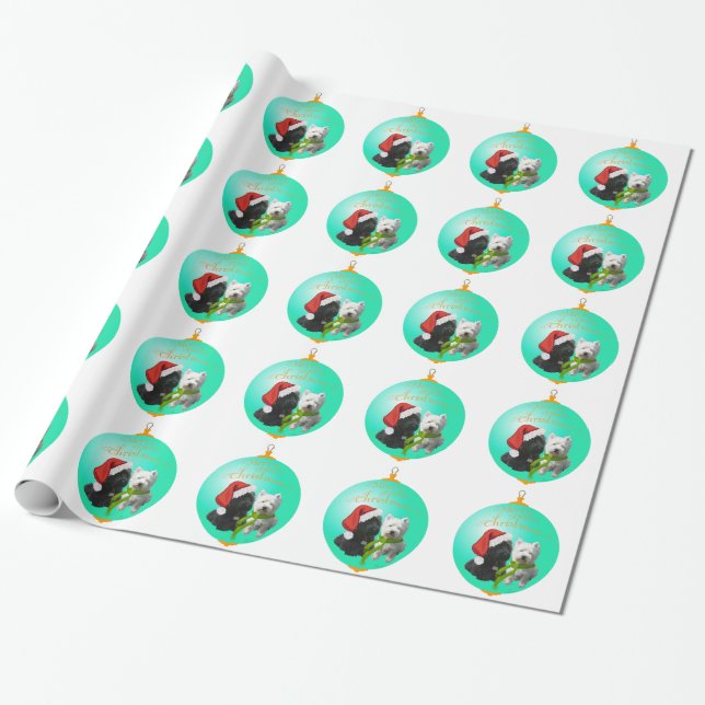 Papel De Presente Enfeite de Natal Westie Scottie (Desenrolado)