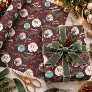 Papel De Presente Enfeite de Pinheiro de Natal Borgonha Foto