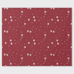 Papel De Presente Enfeites Brancos e Estrelas em Vermelho