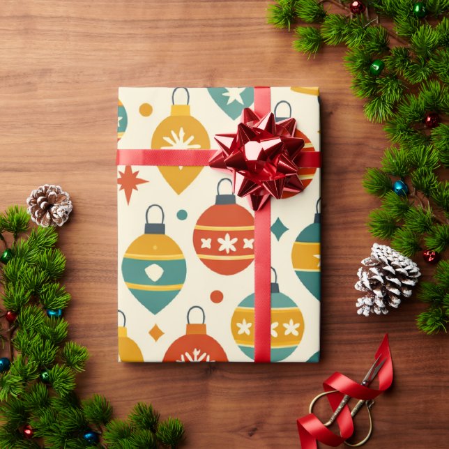 Papel De Presente Enfeites de Natal Antigos  (Presente de Natal)