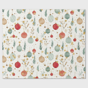 Papel De Presente Enfeites de Natal Antigos & Estrelas Douradas