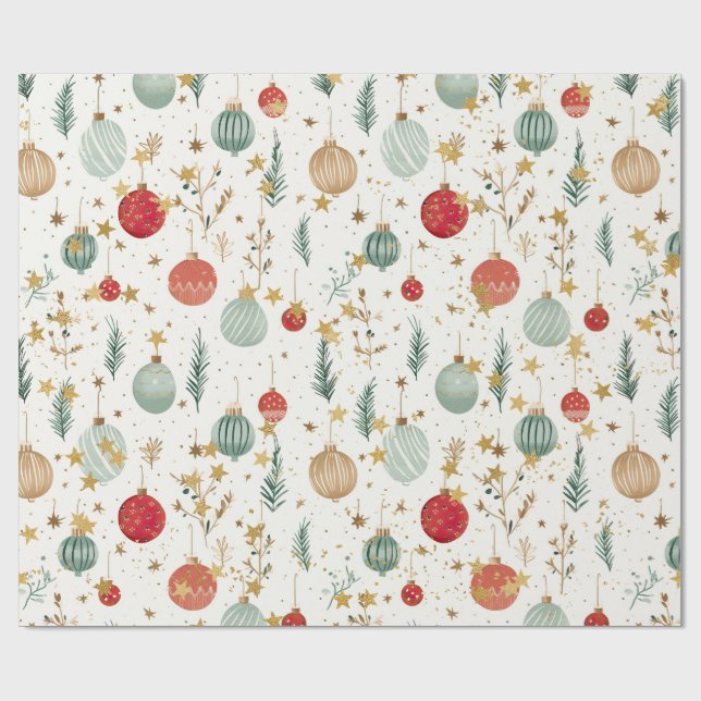 Papel De Presente Enfeites de Natal Antigos & Estrelas Douradas (Aberto)