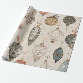 Papel De Presente Enfeites de Natal Aquarela Bege Feriado