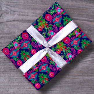 Papel De Presente Enfeites de natal azuis cor-de-rosa-branca