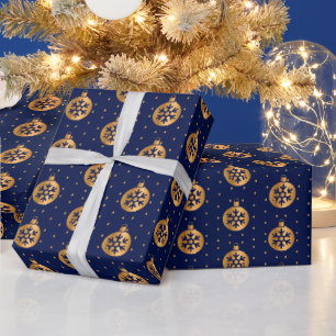 Papel De Presente Enfeites de natal azuis Dourados e Marinhos