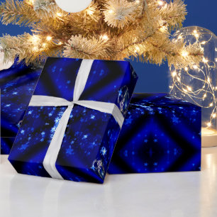 Papel De Presente Enfeites de Natal Azul Estrelas Bolas