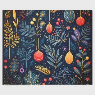 Papel De Presente Enfeites de Natal Botânicos Vintage Presente