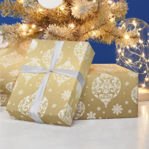 Papel De Presente Enfeites de natal brancos Dourados elegantes