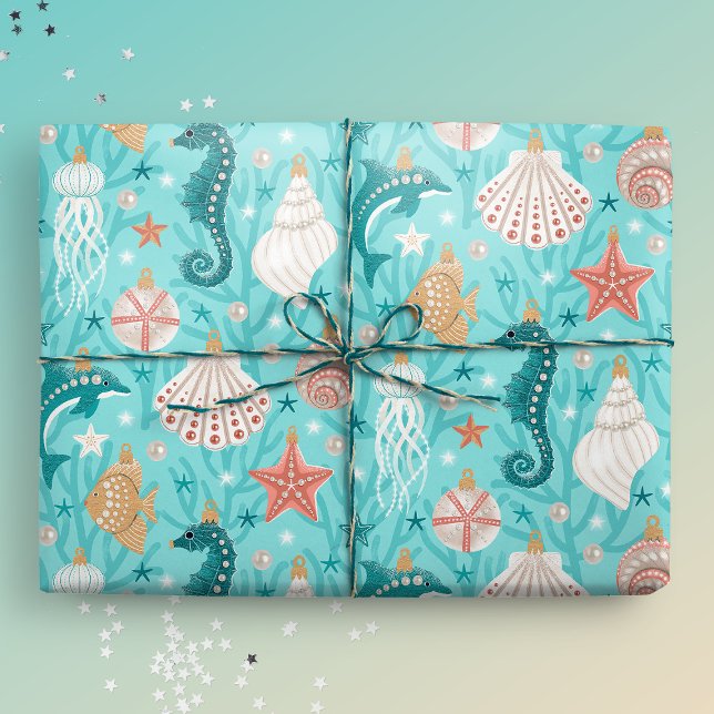 Papel De Presente Enfeites de natal costeiros (Coastal giftwrap mockup)