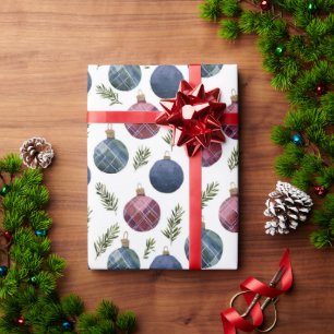 Papel De Presente Enfeites de Natal Country Azul Vermelho