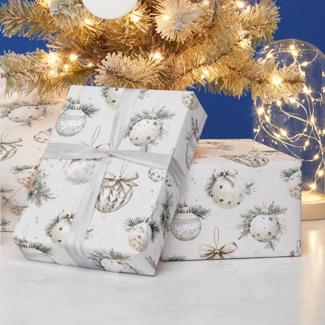 Papel De Presente Enfeites De Natal Creme Chic (Feriados)