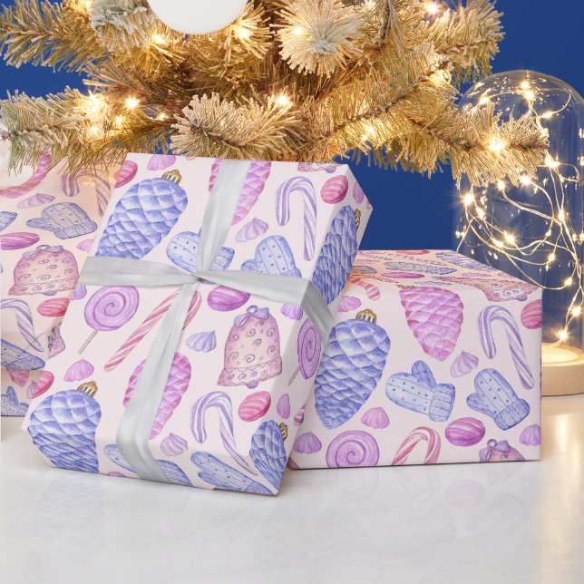 Papel De Presente Enfeites de natal de Aquarela, Canas Canais (Feriados)