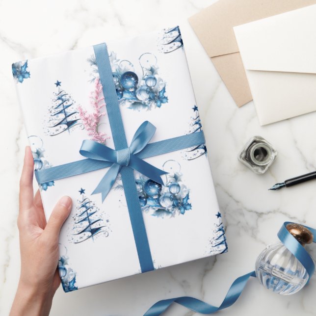 Papel De Presente Enfeites de Natal de Árvore de Natal em Aquarela A (Presentear)