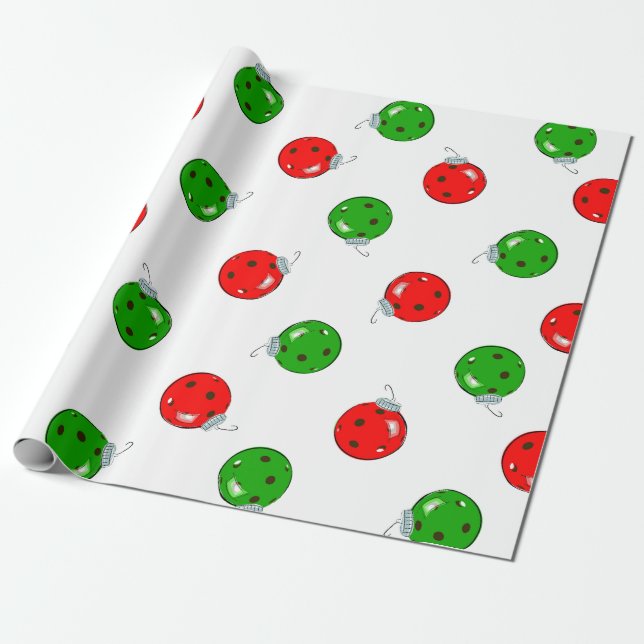 Papel De Presente Enfeites de natal de picleball verde vermelho em b (Desenrolado)