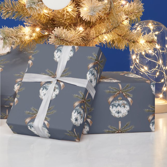 Papel De Presente Enfeites de Natal Dourados Champanhe Branco Azul (Feriados)