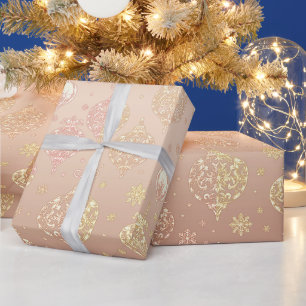 Papel De Presente Enfeites de natal Dourados Elegante Rosa