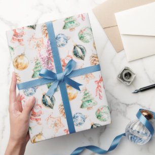 Papel De Presente Enfeites de Natal em Aquarela