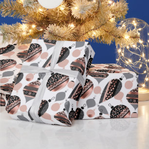 Papel De Presente Enfeites de Natal em Dourado Rosa