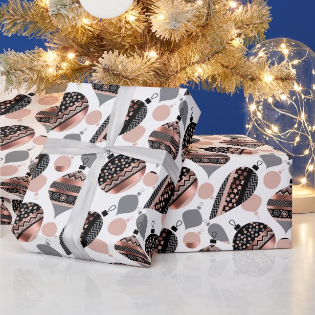 Papel De Presente Enfeites de Natal em Dourado Rosa (Feriados)
