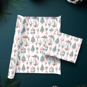 Papel De Presente Enfeites de Natal em Pink Mint para Árvore de Nata