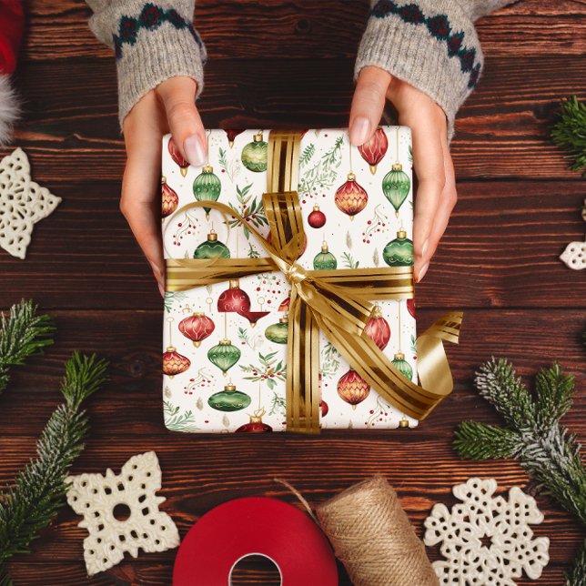 Papel De Presente Enfeites de natal Festivos Padrão Invisível (Criador carregado)